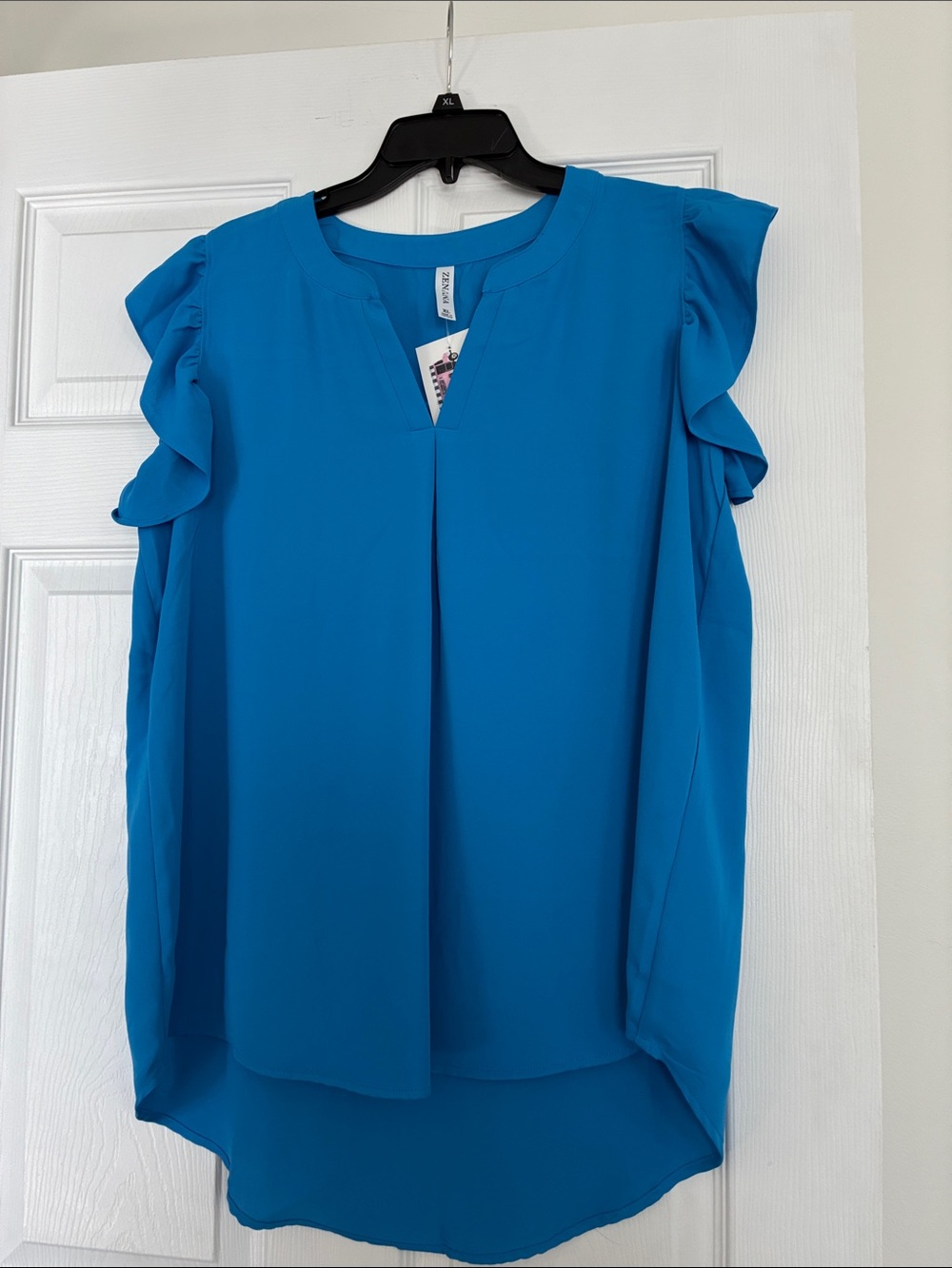 Zenana Outfitters Bright Teal Ruffle Sleeve V-Neck Blouse